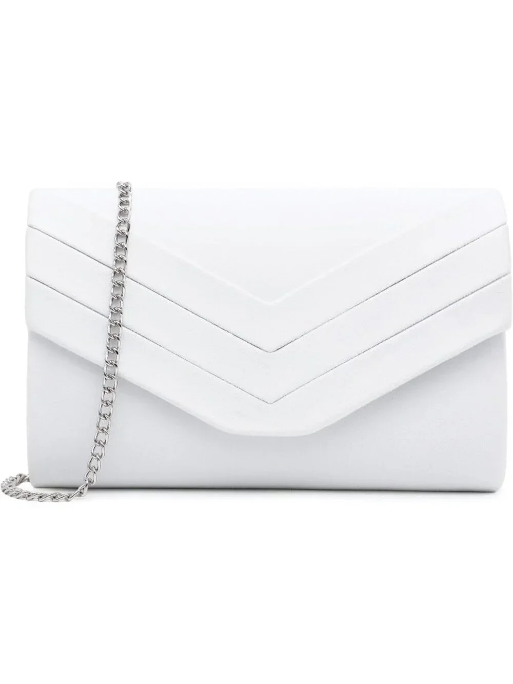 Women's White Suede Pleated Clutch Purse For Evening Cross Body Bag Chain